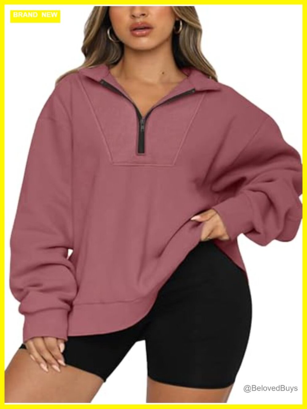 Plus Size Half Zip Pullover Oversized Sweatshirt Long Sleeve Drop Shoulder